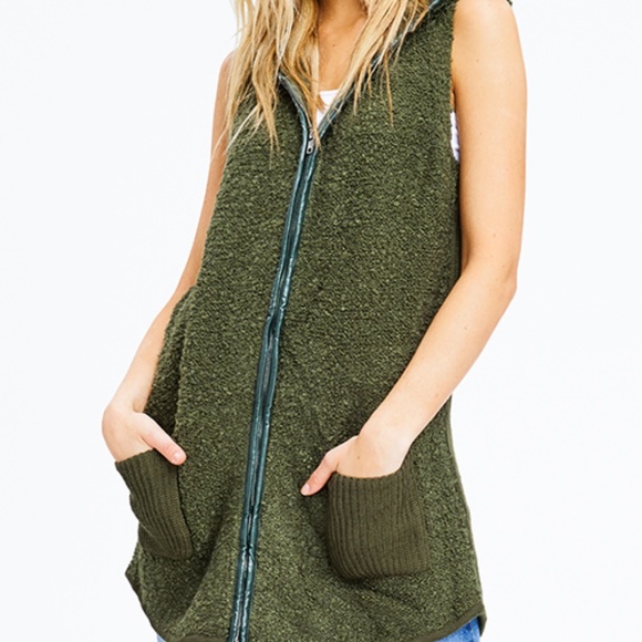 KERISMA HUNTER GREEN SWEATER HOODIE VEST - Picture 2 of 4